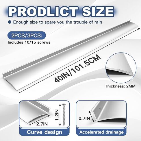 Silvery Door Rain Drip Guard Anodized Aluminum Door Rain Deflector for Door and Window Easy to Install Door Drip Cap Rain Diverter Over Door- 2Pcs 40Inch in Kuwait