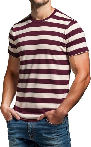 رجال مخطط تي شيرت قصير الأكمام طاقم الطيران المجهز Tshirt اليومية Tee in Kuwait