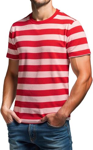رجال مخطط تي شيرت قصير الأكمام طاقم الطيران المجهز Tshirt اليومية Tee in Kuwait