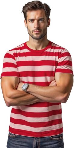 رجال مخطط تي شيرت قصير الأكمام طاقم الطيران المجهز Tshirt اليومية Tee in Kuwait
