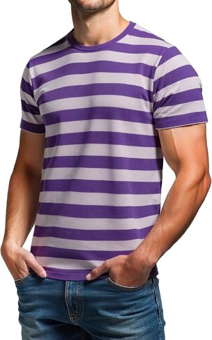 رجال مخطط تي شيرت قصير الأكمام طاقم الطيران المجهز Tshirt اليومية Tee in Kuwait