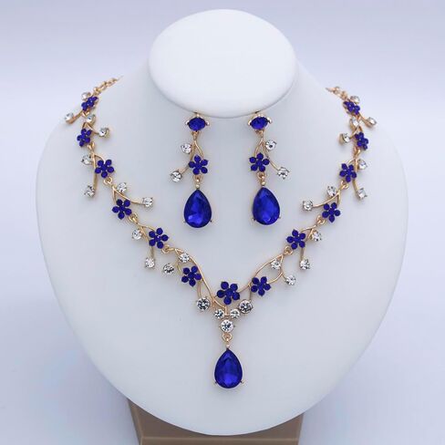 Jewelry Sets for Women Wedding Flower Necklace and Dangle Earrings Gold-Plated Rhinestones Teardrop Pendants Necklace Set for Bridal Party Accessories in Saudi Arabia
