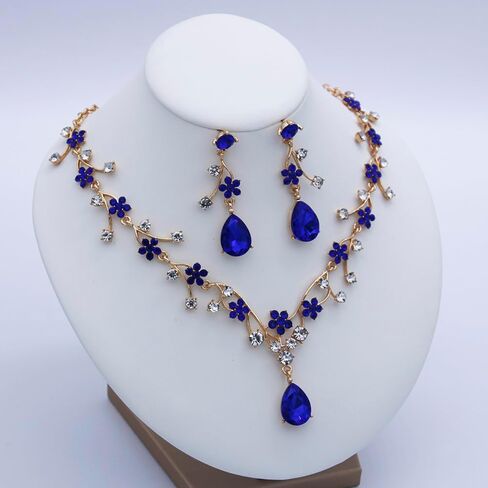 Jewelry Sets for Women Wedding Flower Necklace and Dangle Earrings Gold-Plated Rhinestones Teardrop Pendants Necklace Set for Bridal Party Accessories in Saudi Arabia