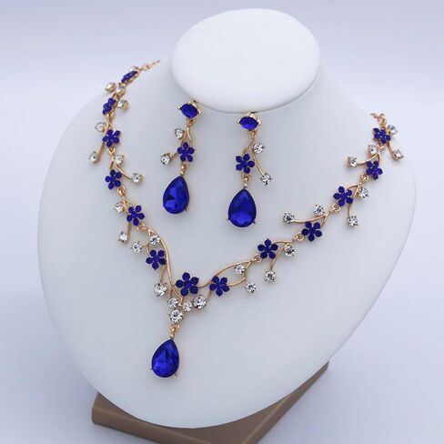 Jewelry Sets for Women Wedding Flower Necklace and Dangle Earrings Gold-Plated Rhinestones Teardrop Pendants Necklace Set for Bridal Party Accessories in Saudi Arabia