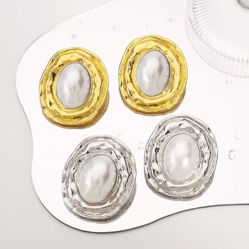 قلادة قلادة بيضاوية وأقراط تعيين أزرار زر لؤلؤة هندسية. in Kuwait