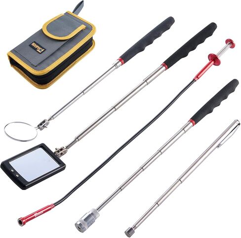 هدايا عيد الحب له، مجموعة مرايا فحص تصغير 5 قطع مع أداة التقاط مغناطيسية، مرايا مضاءة LED للميكانيكا، فحص المركبات، الرموش، مراقبة الأجزاء الصغيرة، حقيبة حمراء in Kuwait