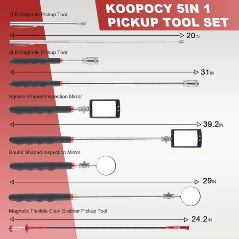 هدايا عيد الحب له، مجموعة مرايا فحص تصغير 5 قطع مع أداة التقاط مغناطيسية، مرايا مضاءة LED للميكانيكا، فحص المركبات، الرموش، مراقبة الأجزاء الصغيرة، حقيبة حمراء in Kuwait