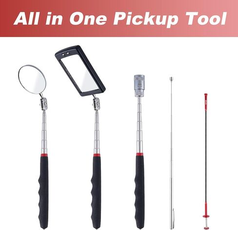 هدايا عيد الحب له، مجموعة مرايا فحص تصغير 5 قطع مع أداة التقاط مغناطيسية، مرايا مضاءة LED للميكانيكا، فحص المركبات، الرموش، مراقبة الأجزاء الصغيرة، حقيبة حمراء in Kuwait