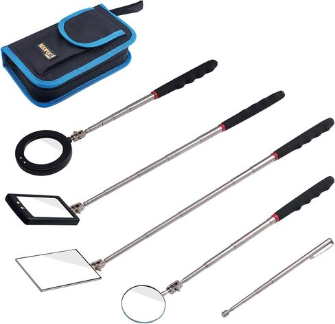 Valentines Day Gifts for Him, 5PCS Telescoping Inspection Mirror Set with Magnetic Pickup Tool, LED Lighted Mirrors for Mechanics, Vehicle Checks, Eyelashes, Small Parts Observation, Red Bag in Saudi Arabia