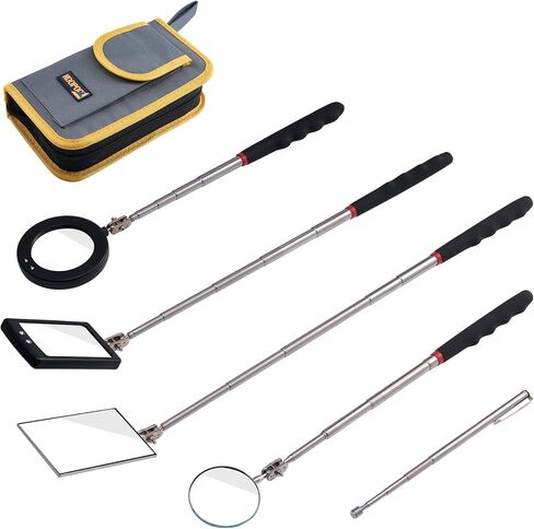 Valentines Day Gifts for Him, 5PCS Telescoping Inspection Mirror Set with Magnetic Pickup Tool, LED Lighted Mirrors for Mechanics, Vehicle Checks, Eyelashes, Small Parts Observation, Red Bag in Saudi Arabia