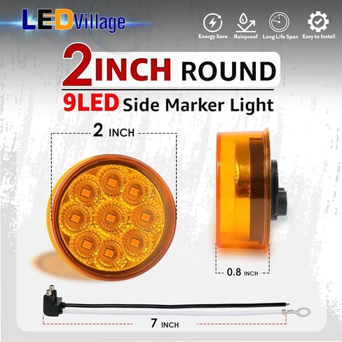 2 PCS 2 بوصة جولة Red 9led Marker Marker Lights مع عاكسات لمقطورة Truck RV مقاومة للماء 12V مع 2 pigtain (حزمة 2) 2) in Kuwait