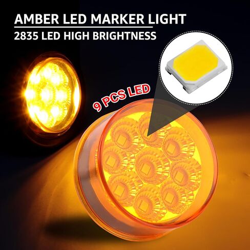 2 PCS 2 بوصة جولة Red 9led Marker Marker Lights مع عاكسات لمقطورة Truck RV مقاومة للماء 12V مع 2 pigtain (حزمة 2) 2) in Kuwait