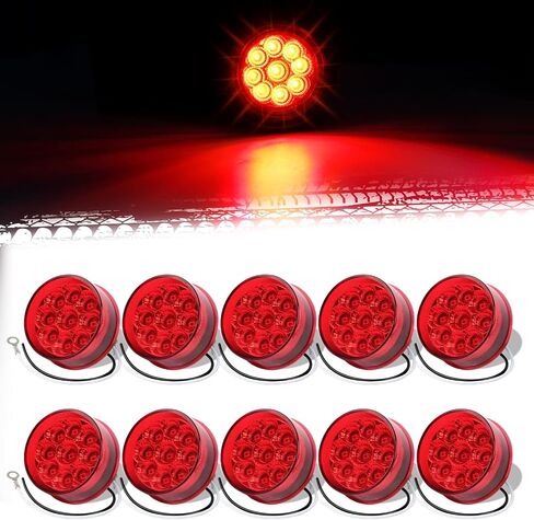 2 PCS 2 بوصة جولة Red 9led Marker Marker Lights مع عاكسات لمقطورة Truck RV مقاومة للماء 12V مع 2 pigtain (حزمة 2) 2) in Kuwait