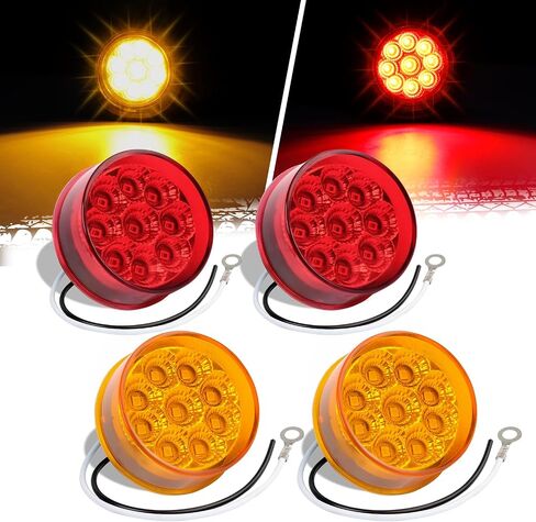 2 PCS 2 بوصة جولة Red 9led Marker Marker Lights مع عاكسات لمقطورة Truck RV مقاومة للماء 12V مع 2 pigtain (حزمة 2) 2) in Kuwait