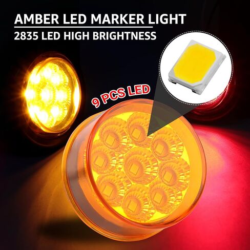 2 PCS 2 بوصة جولة Red 9led Marker Marker Lights مع عاكسات لمقطورة Truck RV مقاومة للماء 12V مع 2 pigtain (حزمة 2) 2) in Kuwait