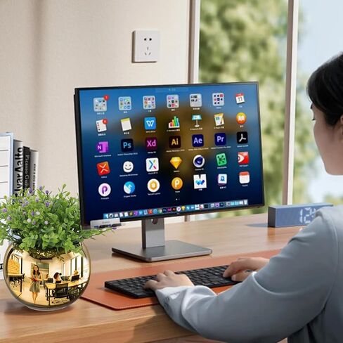 Cubicle Mirror 6" Convex Mirror Vase Cubicle Decor Desk Security Mirror to See Behind You, Stylish Glass Rearview Mirror Monitor and Versatile Utensil Crock, Organizer, Planter, Storage Cup, Silver in Saudi Arabia