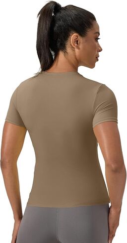 Women's Compression Shirts Short Sleeve Crewneck Athletic Nylon Workout Tops Yoga Gym Quick Dry Tee Shirts in Kuwait