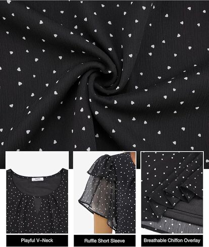 Youtalia Womens Blouses Dressy Casual Summer Tops Chiffon Puff Ruffle Short Sleeve V Neck Work Shirts in Kuwait