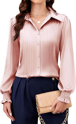 Blooming Jelly Womens Button Down Shirts Long Sleeve Business Casual Outfits Smocked Cuff Dressy Casual Fall 2025 Tops in Saudi Arabia