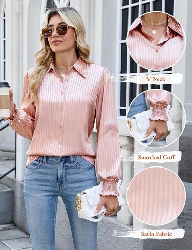 Blooming Jelly Womens Button Down Shirts Long Sleeve Business Casual Outfits Smocked Cuff Dressy Casual Fall 2025 Tops in Saudi Arabia