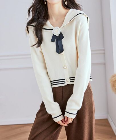 Lai Meng Five Cats Women's Sailor Twist Long Sleeve V-Neck Stripe Button متماسكة أعلى قميص بلوزة سترة in Saudi Arabia