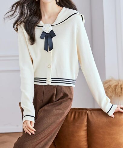 Lai Meng Five Cats Women's Sailor Twist Long Sleeve V-Neck Stripe Button متماسكة أعلى قميص بلوزة سترة in Saudi Arabia