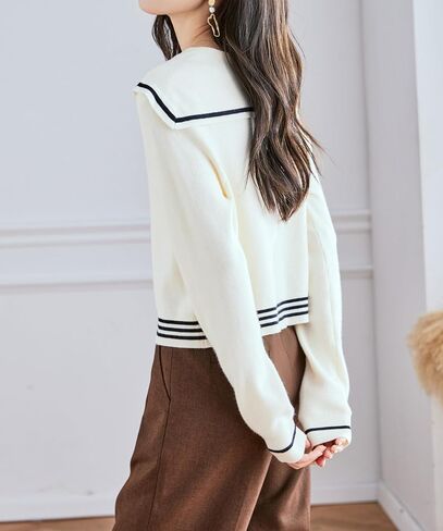 Lai Meng Five Cats Women's Sailor Twist Long Sleeve V-Neck Stripe Button متماسكة أعلى قميص بلوزة سترة in Saudi Arabia