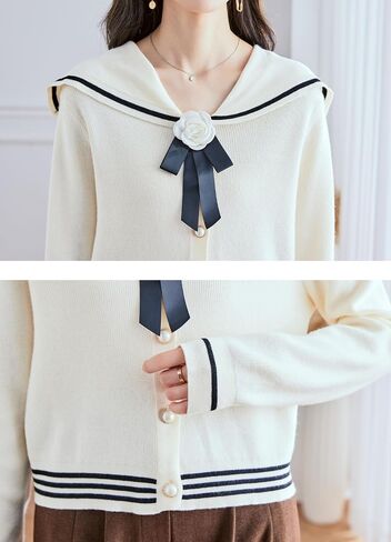 Lai Meng Five Cats Women's Sailor Twist Long Sleeve V-Neck Stripe Button متماسكة أعلى قميص بلوزة سترة in Saudi Arabia