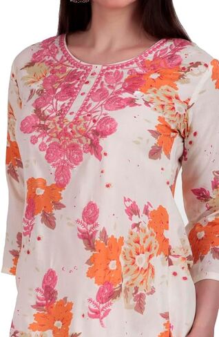 Ladyline Rayon طباعة TUNIC TUNIC TOP للنساء - 3/4 أكمام ، طول الفخذ - بلوزة قصيرة Kurti in Saudi Arabia