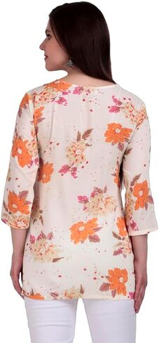 Ladyline Rayon طباعة TUNIC TUNIC TOP للنساء - 3/4 أكمام ، طول الفخذ - بلوزة قصيرة Kurti in Saudi Arabia
