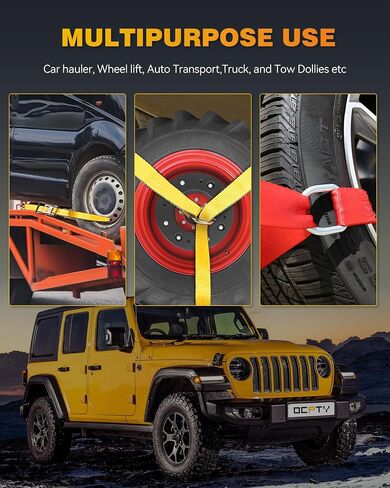 OCPTY 4 x Lasso Straps Wrecker Car Hauler Truck Tow Dolly الإطارات عجلة التعادل أسفل الشريط الأحمر (2 بوصة × 8 أقدام) in Saudi Arabia