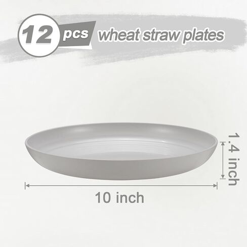 12 Pcs Unbreakable Deep Dinner Plates Set, 10 inch Wheat Straw Plates, Reusable Plastic Plates, Microwave and Dishwasher Safe Plates for Kitchen, Lightweight Plates for Dessert, BPA Free, 6 Colors in Saudi Arabia