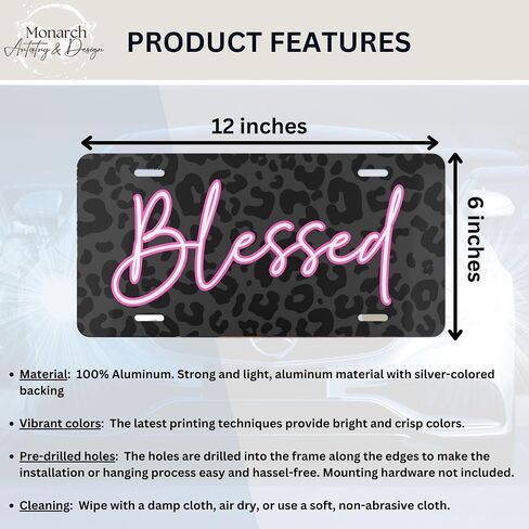 لوحة ترخيص أمامية مزخرفة مباركة للنساء ديكور سيارات Leopard Black Leopard Girly Tag Tag Animal Print Associory Gift for Mom أو Teens in Saudi Arabia