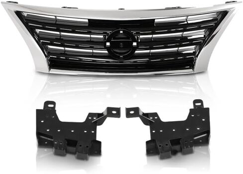 G-PLUS Front Bumper Upper Grille w/Insert Compatible with Nissan Sentra SR 2013-2015 Chrome Shell Grill Inserts 623103RM0A NI1200253 in Saudi Arabia