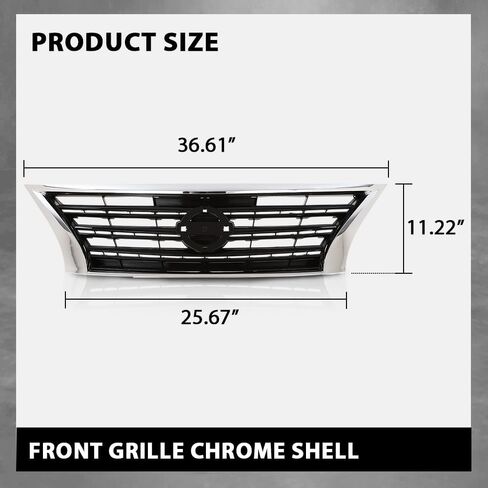 G-PLUS Front Bumper Upper Grille w/Insert Compatible with Nissan Sentra SR 2013-2015 Chrome Shell Grill Inserts 623103RM0A NI1200253 in Saudi Arabia