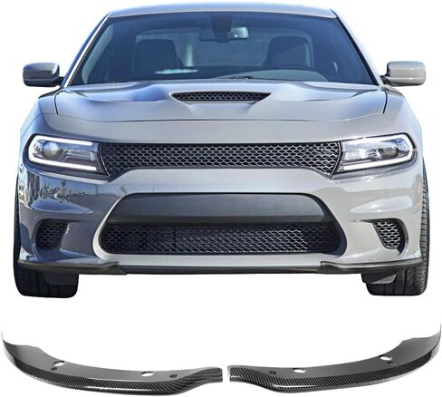 IKON MOTORSPORTS, Front Bumper Lip Protector Compatible with 2015-2023 Dodge Charger Scat Pack SRT, Carbon Fiber Print Air Chin Dam Lower Lip Guard Protector Left Right Side Pair in Kuwait
