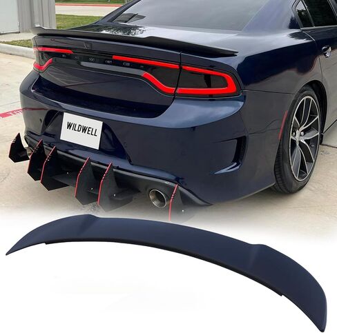 Wildwell الخلفية المفسد الجذع لعام 2015-2024 دودج الشاحن SXT SRT HELLCAT SE DAYTONA RT GT SCATPACK ، الشاحن الخلفي المفسد HELLCAT WIND MATTE Black in Kuwait