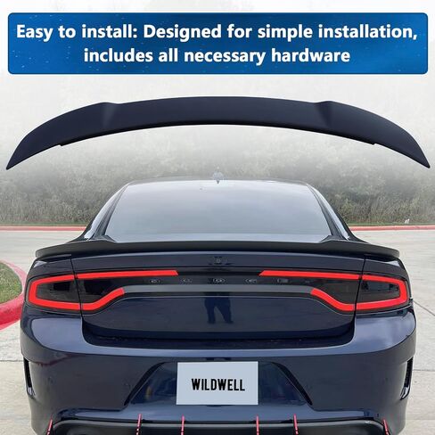 Wildwell الخلفية المفسد الجذع لعام 2015-2024 دودج الشاحن SXT SRT HELLCAT SE DAYTONA RT GT SCATPACK ، الشاحن الخلفي المفسد HELLCAT WIND MATTE Black in Kuwait