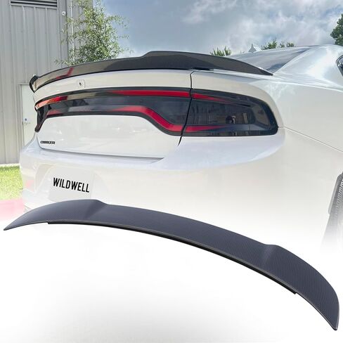 WildWell Rear Trunk Spoiler for 2015-2024 Dodge Charger SXT SRT Hellcat SE Daytona RT GT Pursuit ScatPack, Charger Rear Spoiler Hellcat Style Ducktail Wing Matte Black in Kuwait