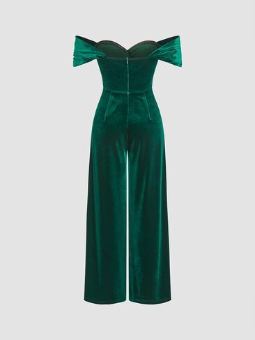 CIDER Women's Velvet Off-shoulder Solid Ruched Jumpsuit in Saudi Arabia