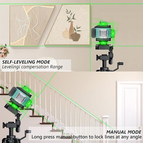 16 Line Laser Level 360 Self Leveling, 4x360°Professional 4D Green Cross Line laser Level with 2 Batteries, Adjustable Brightness & Remote Control, for Tiling Floor Construction and Picture Hanging in Saudi Arabia