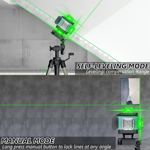 16 Line Laser Level 360 Self Leveling, 4x360°Professional 4D Green Cross Line laser Level with 2 Batteries, Adjustable Brightness & Remote Control, for Tiling Floor Construction and Picture Hanging in Saudi Arabia