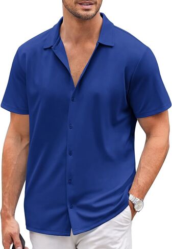 Coofandy Mens زر غير رسمي لأسفل قميص قصير الأكمام تجاعيد القمصان الصيفية in Saudi Arabia