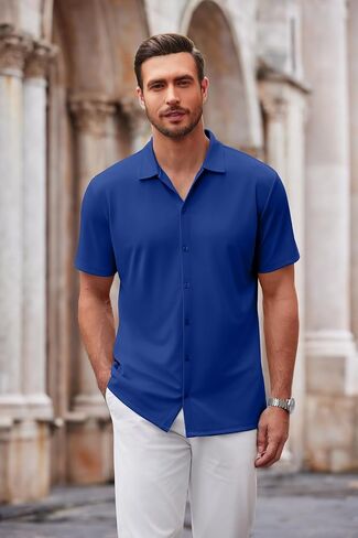 Coofandy Mens زر غير رسمي لأسفل قميص قصير الأكمام تجاعيد القمصان الصيفية in Saudi Arabia