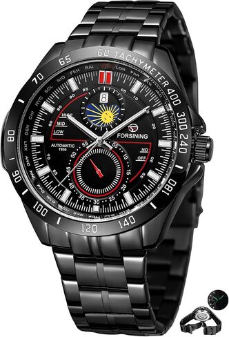 FORSINING Luxury Golden Mechanical Wristwatch Moon Phase Calendar Stainless Steel Men Automatic Watches Waterproof Luminous Watch in Saudi Arabia
