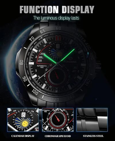 FORSINING Luxury Golden Mechanical Wristwatch Moon Phase Calendar Stainless Steel Men Automatic Watches Waterproof Luminous Watch in Saudi Arabia