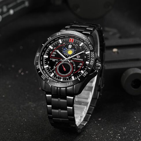 FORSINING Luxury Golden Mechanical Wristwatch Moon Phase Calendar Stainless Steel Men Automatic Watches Waterproof Luminous Watch in Saudi Arabia