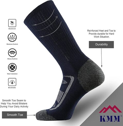 KMM Men's Merino Wool Cushion Crew Socks Moisture Wicking Control Medium Weight Warm for Outdoor Hiking Hike Trail Cycling(DarkGray XL) in Saudi Arabia