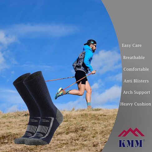 KMM Men's Merino Wool Cushion Crew Socks Moisture Wicking Control Medium Weight Warm for Outdoor Hiking Hike Trail Cycling(DarkGray XL) in Saudi Arabia