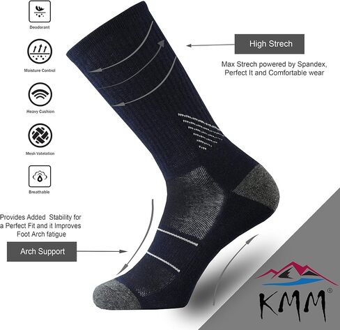 KMM Men's Merino Wool Cushion Crew Socks Moisture Wicking Control Medium Weight Warm for Outdoor Hiking Hike Trail Cycling(DarkGray XL) in Saudi Arabia